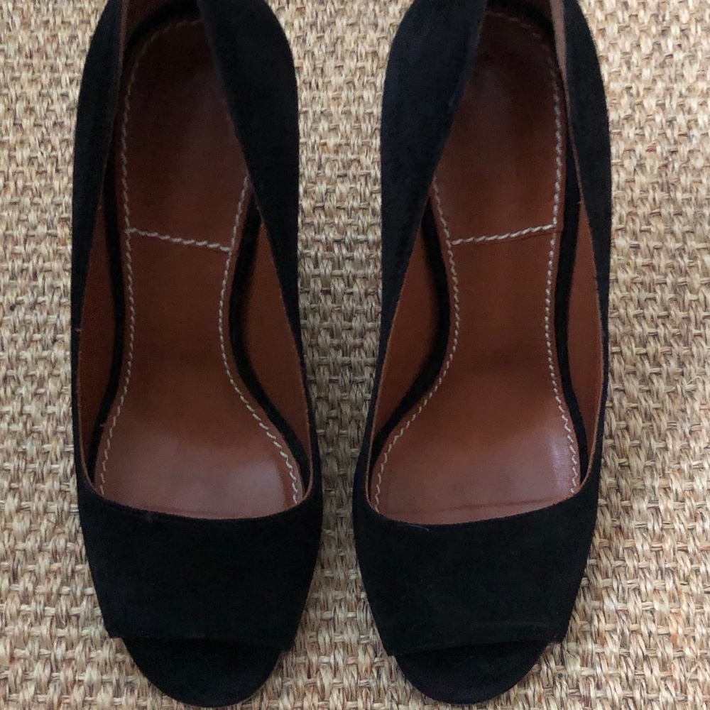 Lanvin Black Taupe Suede Peep Toe Heels